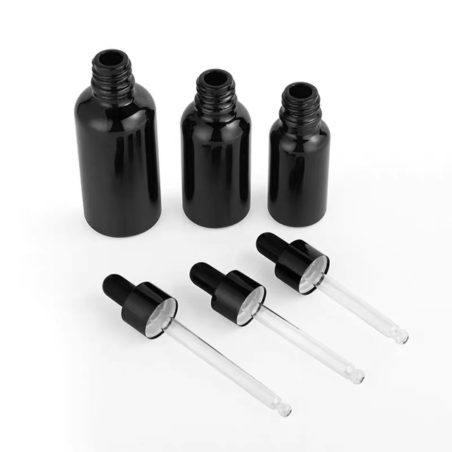 10ml 30ml Serum Cosmetic Round Black Glass Dropper Bottle 