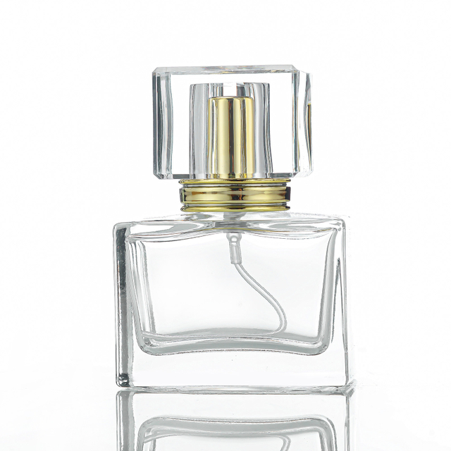 Empty Flat Transparent Glass Perfume Bottle With Crystal Crown Cap