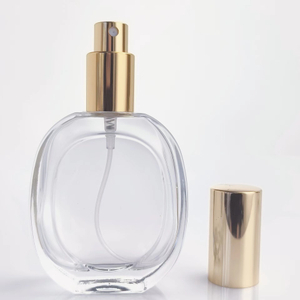 50ml Flat Round Shoulder Glass Perfume Bottle With Golden Sprayer Cap