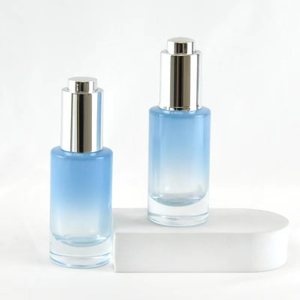 30ml Silver Press Pump Cap Sky Blue Glass Dropper Bottle For Hair Oil