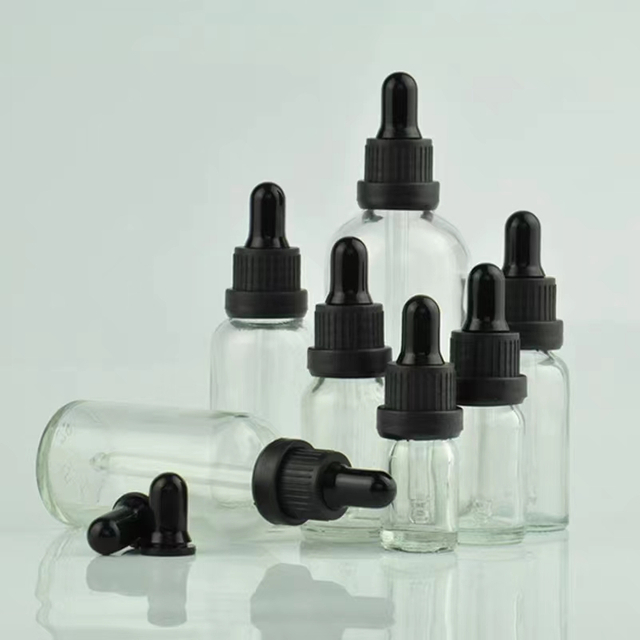 30ml Transparent Glass Dropper Bottle With Black Dropper cap 