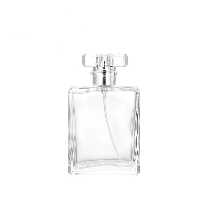 100ml Rectangle Shape Clear Glass Perfume Bottle With Acrylic Cap 