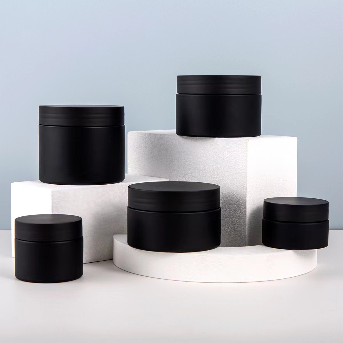 Black Plastic Cosmetic Cream Jar With Black Lid