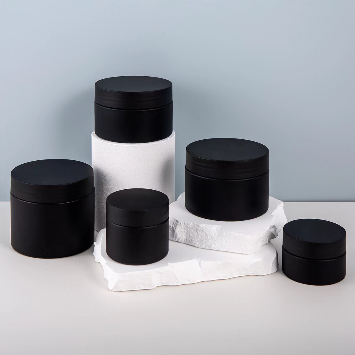 Black Plastic Cosmetic Cream Jar With Black Lid