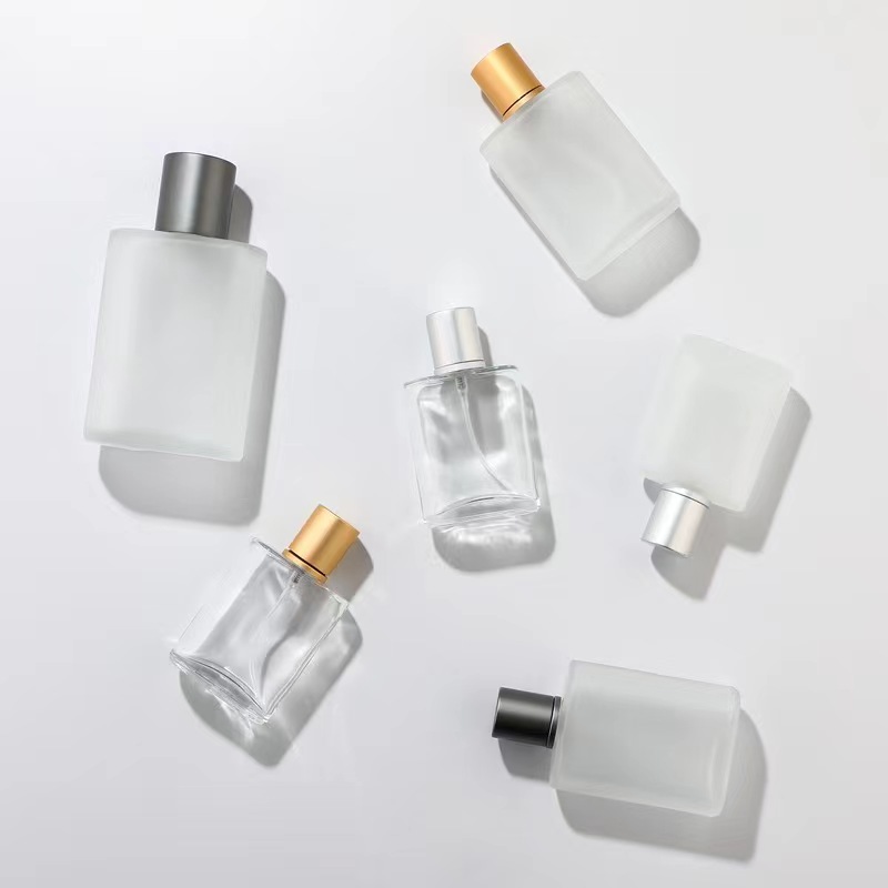 50ml Frost Square Glass Perfume Bottle With Crimp Sprayer