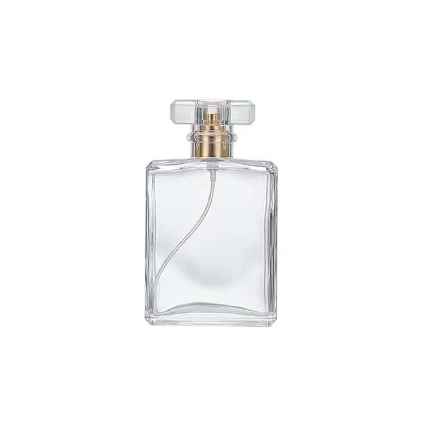 100ml Rectangle Shape Clear Glass Perfume Bottle With Acrylic Cap 