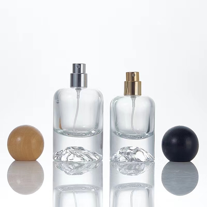 25ml Glass Perfume Bottle With Screw Pump Sprayer Wooden Cap