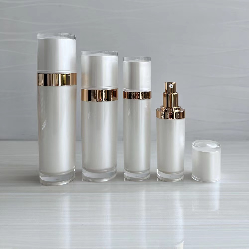  White Matte Silver Acrylic Airless Pump Lotion Bottles