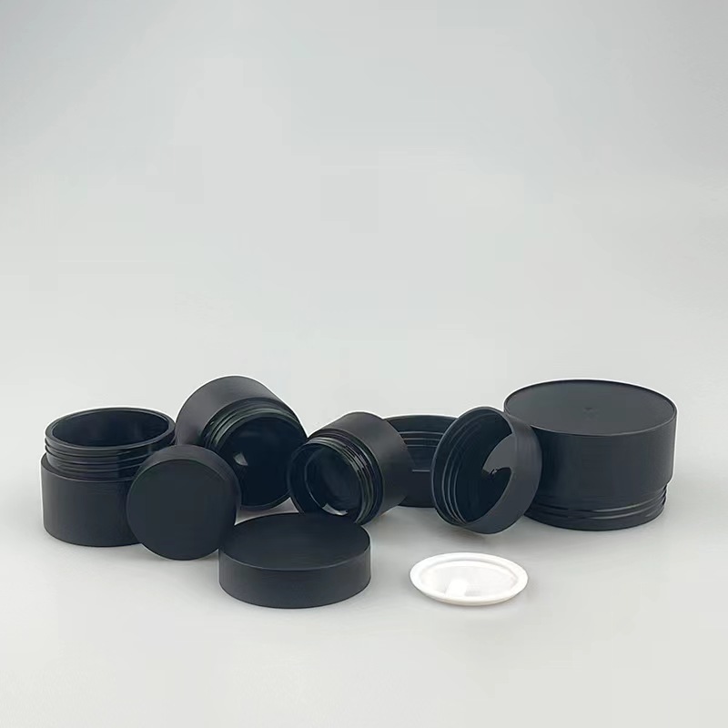 Black Plastic Cosmetic Cream Jar With Black Lid