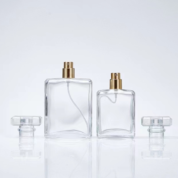 100ml Rectangle Shape Clear Glass Perfume Bottle With Acrylic Cap 