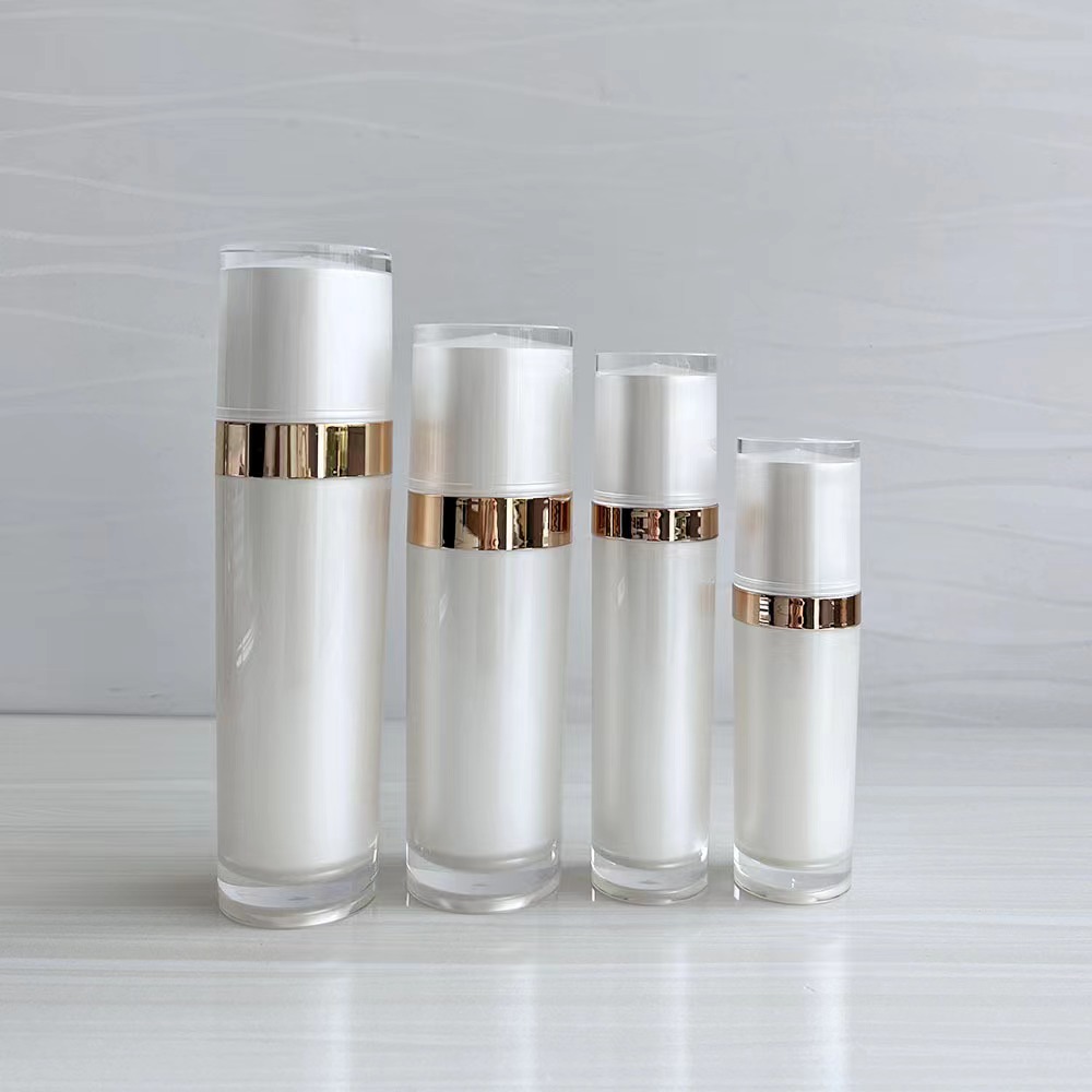  White Matte Silver Acrylic Airless Pump Lotion Bottles