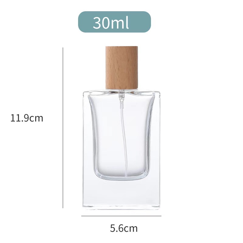 30ml Glass Perfume Sprayer Bottle With Different Wooden Cap 