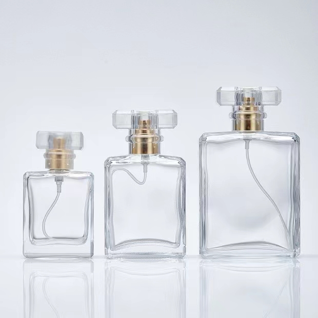 100ml Rectangle Shape Clear Glass Perfume Bottle With Acrylic Cap 